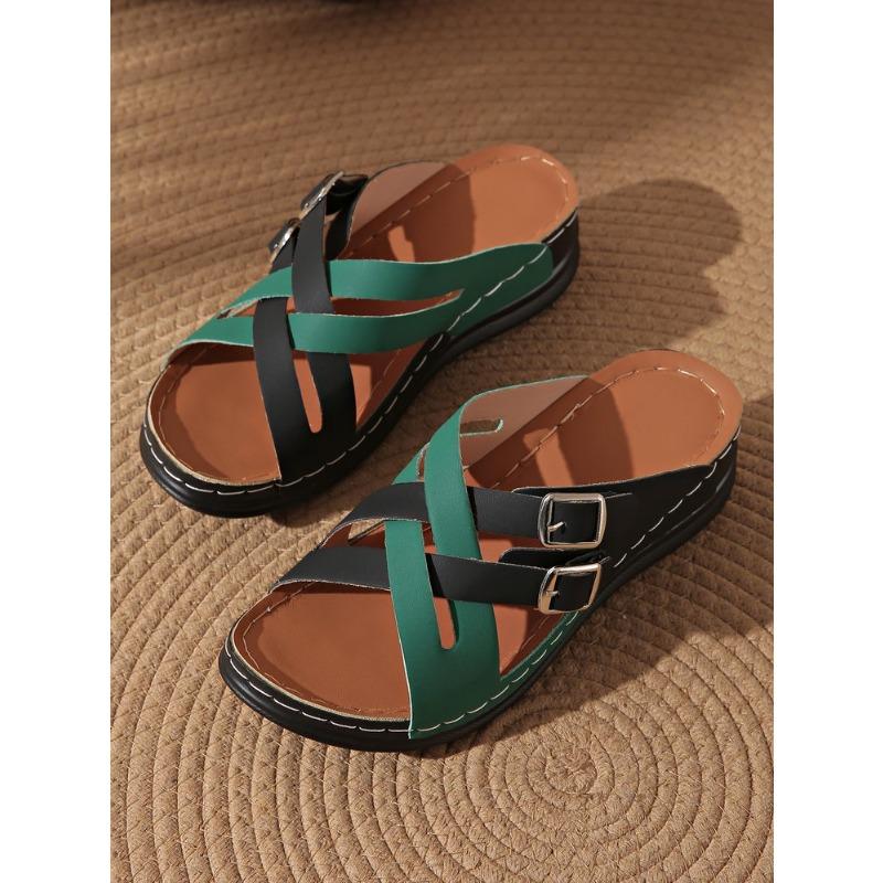 New Large Size Solid Color Slippers Female Fish Mouth Thick Bottom Fashion Belt Buckle One Word Cool Slippers