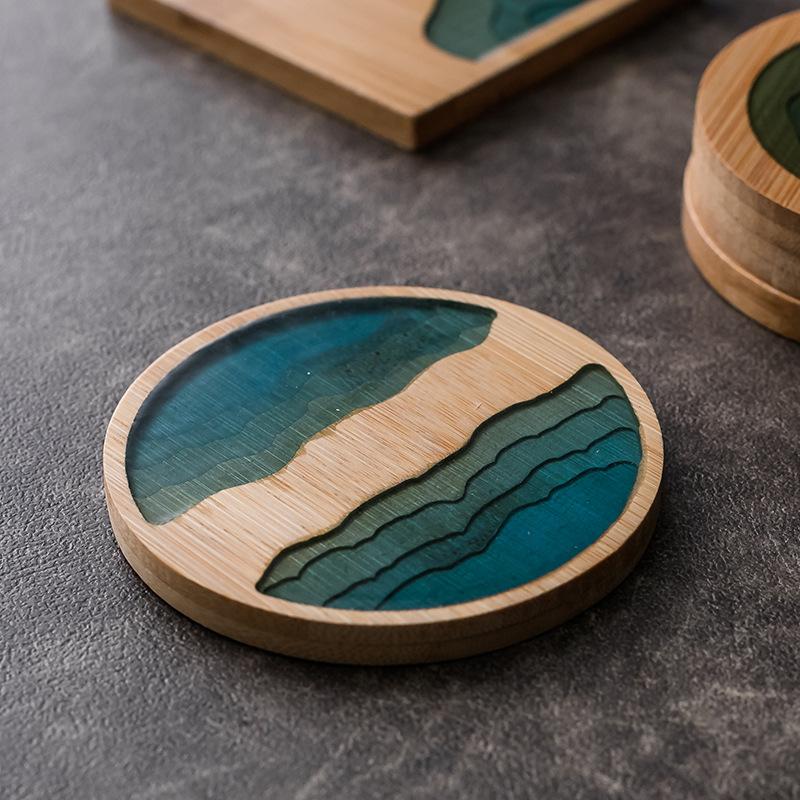 Lake Marine Styling Resin Bamboo Tea Mat, Creative Drink Mat, Table Insulation Mat Anti-hot Mat