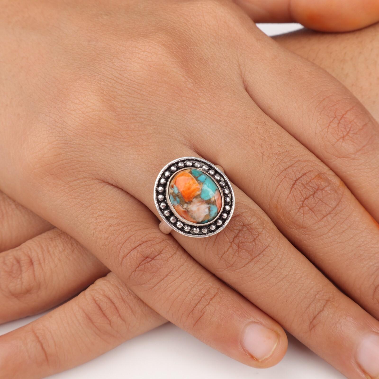 

Драгоценный камень Спини Ойстер Серебро 925 пробы Кольцо ручной работы Женское подарочное украшение RR-62-48 9