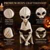 Cross-legged Skeleton Statues Alien Sitting Resin Statue, Retro Book Sci-Fi Dark Halloween Ornament, Unique Collectibles Durable Synthetic Figurine