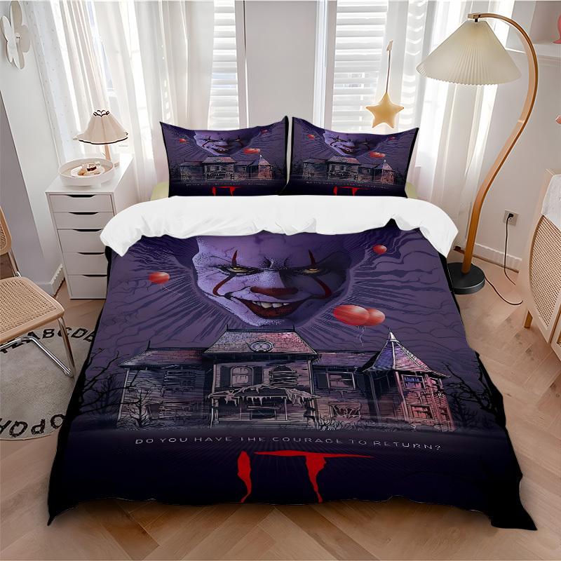

3pcs It Clown Bedding Set, Soft Polyester Duvet Cover and Pillowcases Machine Washable Seasons all suitable023 135x200cm