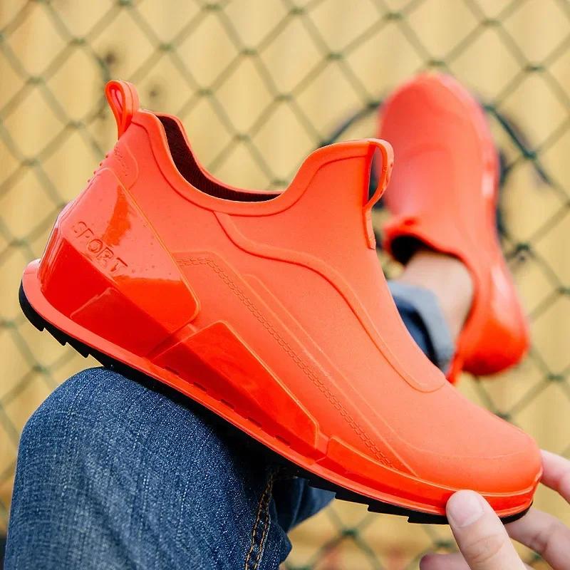 Men's Short Rain Boots Fashionable Outdoor Waterproof Shoes Low Top Anti Slip Wear-resistant Kitchen Shoes Fishing Rubber Shoes