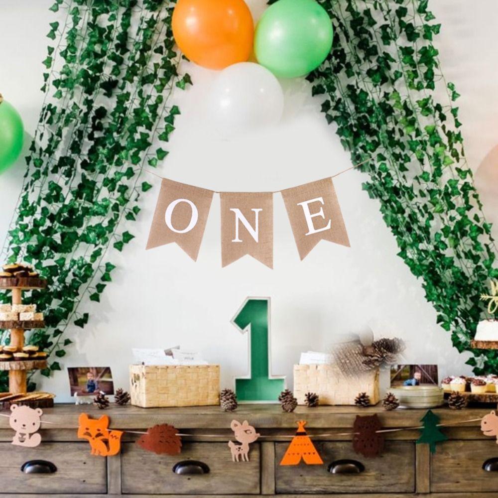 Festive Chair Flag Banner Paper Baby First Party Decoration Burlap ONE Garland  Baby First Birthday