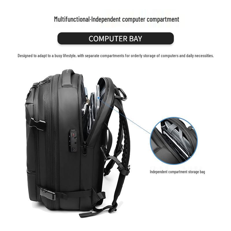 Expandable Large-Capacity Men's Travel Backpack with Vacuum Compression for Short Trips and Laptop Storage