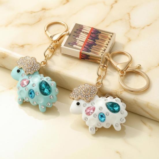 Rhinestone Lamb Keychain Sparkling Sheep Car Key Ring Holder Backpack Purse Handbag Charm Christmas Birthday Gifts for Her