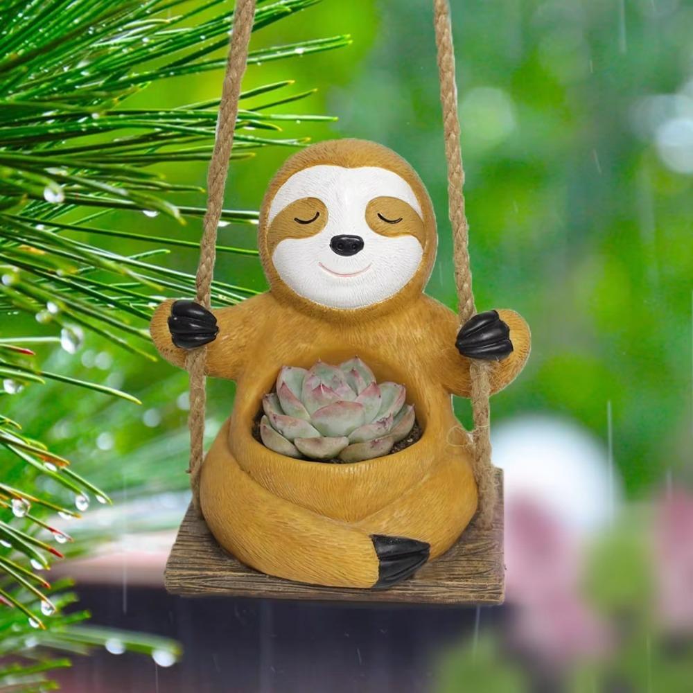 

Unique Resin Sloth Sculpture Handmade Animal Hanging Planter Pot Sloth Swing Flower Pot Room Decor Swing Sloth