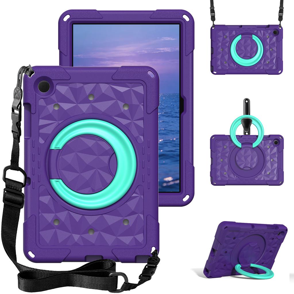 For Samsung Galaxy Tab A11+ / A9+ Case Hand Grip Kickstand Geometric Pattern PC + EVA Tablet Cover with Shoulder Strap