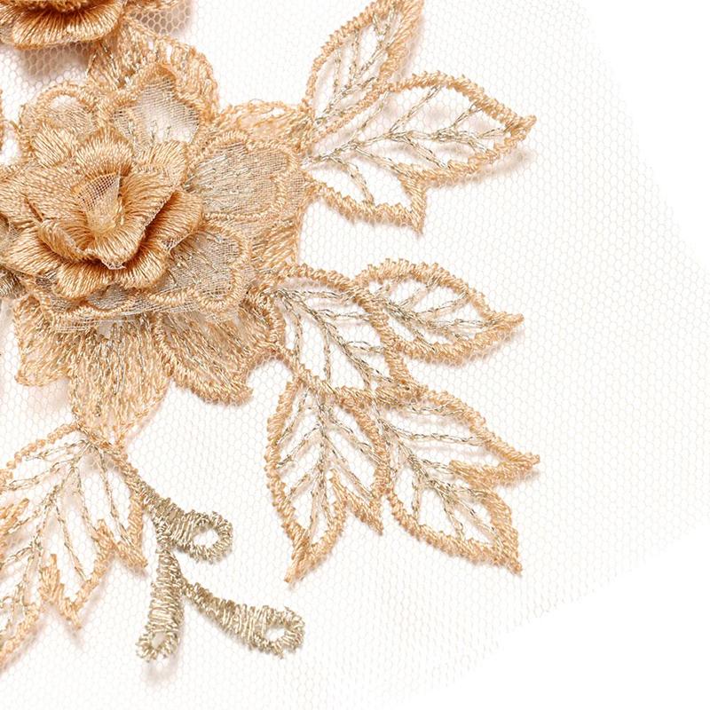 2Pcs Flower Embroidered Trim Lace Applique Fabric Craft Sewing Motif Dress Decoration Wedding Bridal DIY Patches Hollowed Out