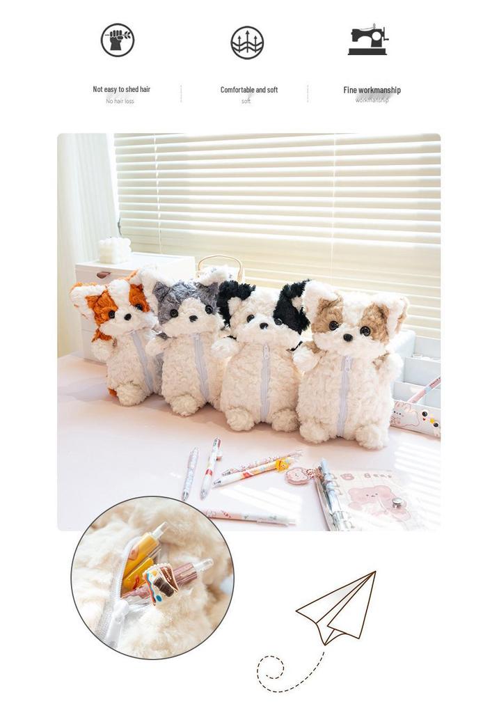 Cute Corgi Puppy Plush Pencil Case & Doll: Kids' Comfort Stationery Storage