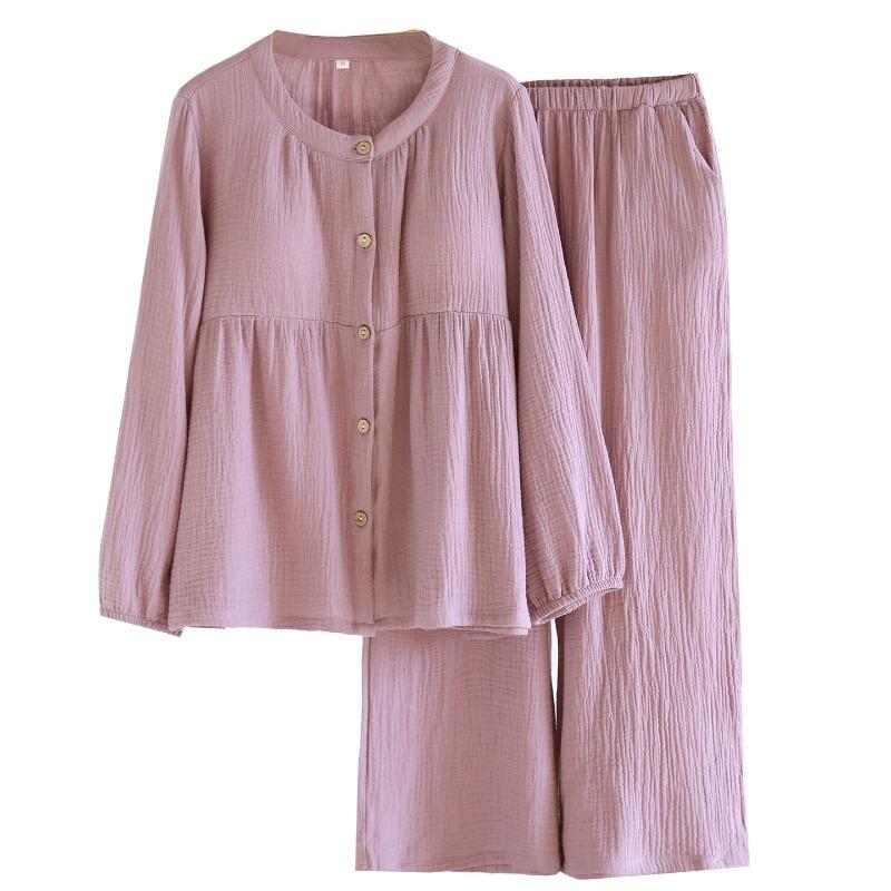 2026 New Women's Spring and Autumn Pajama Set 100% Cotton with Chest Mat Round Neck Long Sleeve Home Clothes Two Piece Set
