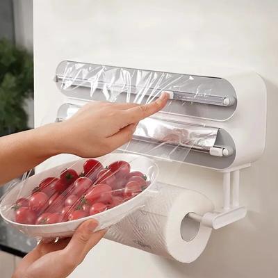 3 IN 1 Plastic Wrap Dispenser Magnetic & Self Adhesive Cling Film Dispenser Cutter Kitchen Tool Aluminum Foil Baking Paper Cutter