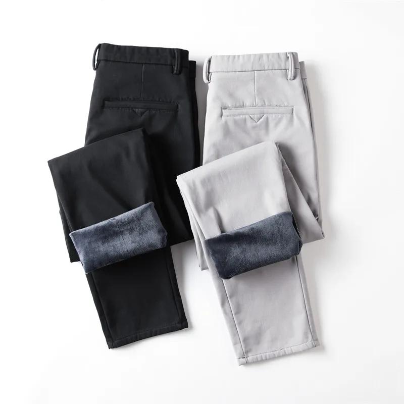 Men Fleece Dress Casual Pants 2025 Autumn Winter Men Classic Business Straight Warm Suit Pants Male Grey Casual Trousers