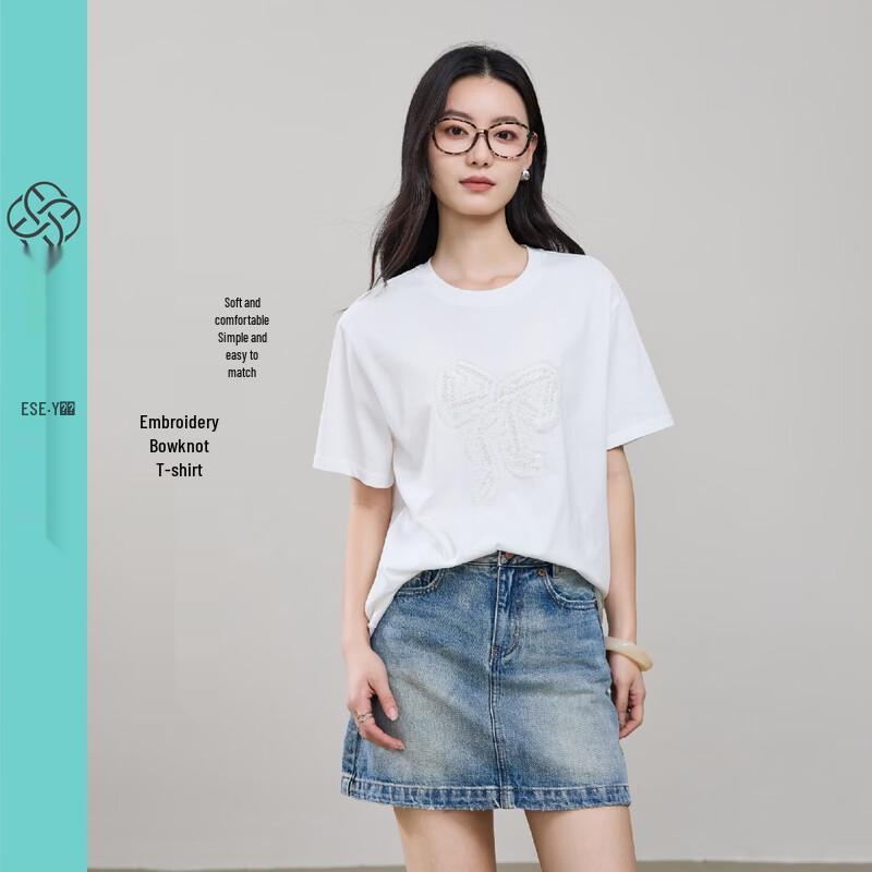 ESE-Y Women s Embroidered Cotton Short Sleeve T-Shirt L