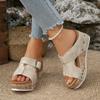 Fashion Women's Summer 2025 Slip-On Sandals Buckle Decor Wedge Soft Bottom Thick High Heel Outwear Mom Shoes Ladies Platforms Sandals