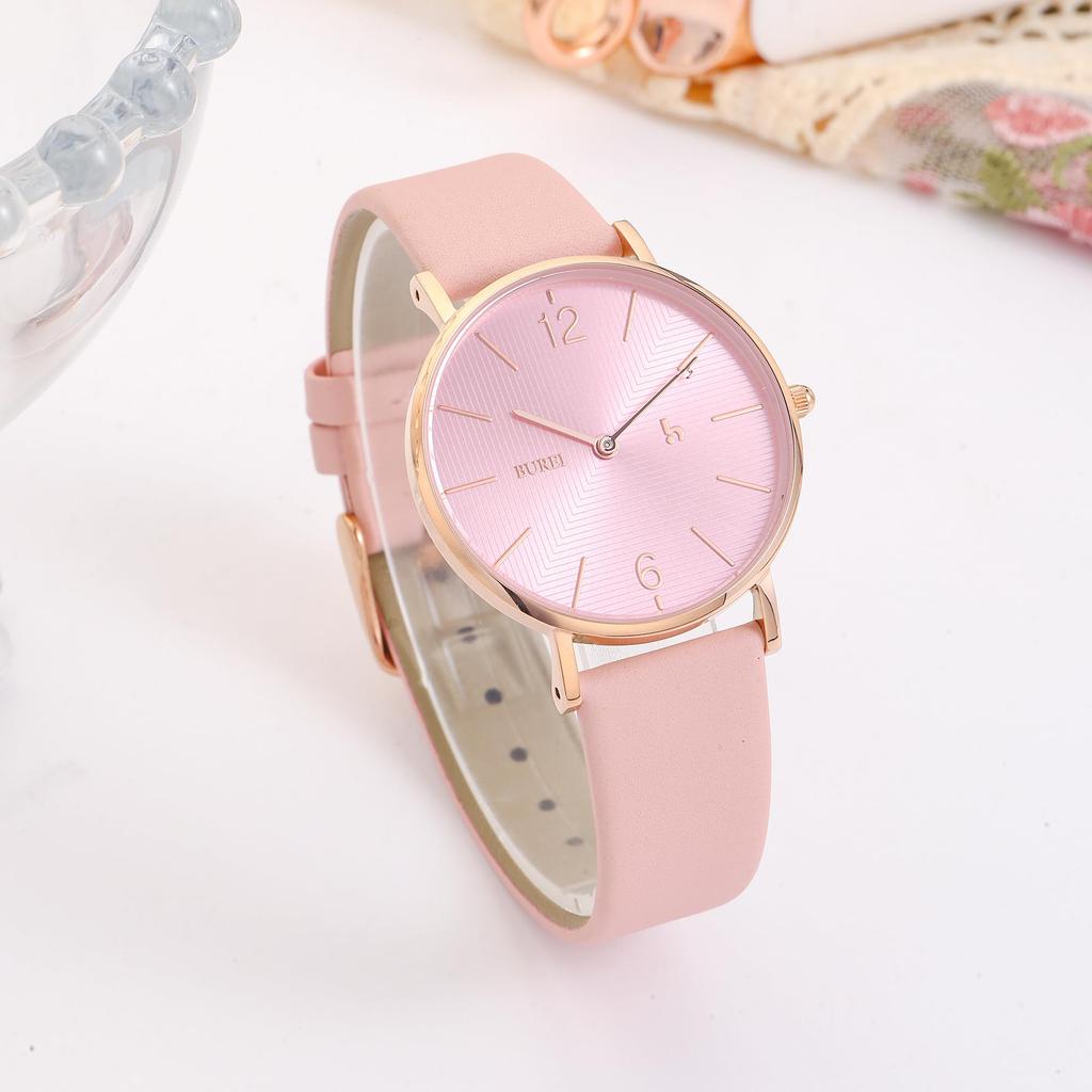 BUREI Analog Quartz Rose Pink Leather Perfect for Commuting and School Women's Watch, Gold, Waterproof, Band, Stylish, Casual, Popular, Slim,