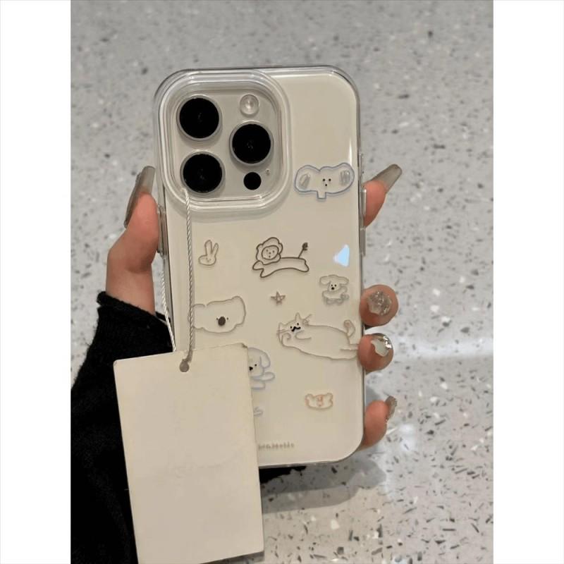 Slim Cartoon Animal Line Design Phone Case IPhone 16 Pro 15 14 Ultra Drop Protection Soft Silicone Cover