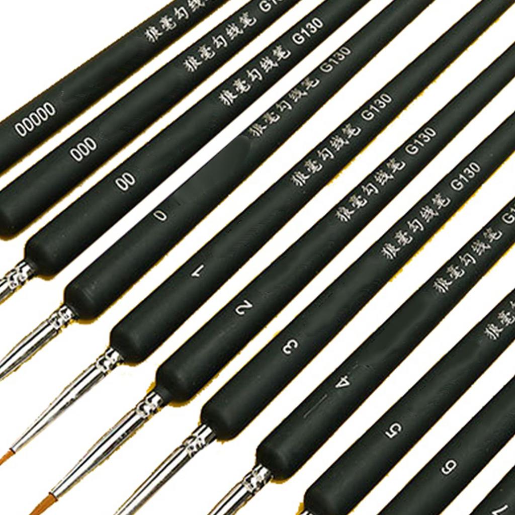 11Pcs Detail Paint Brush Set Ergonomic Handle Soft Weasel Hair Good Adsorbability Detail Brush for Line Drawing Dark