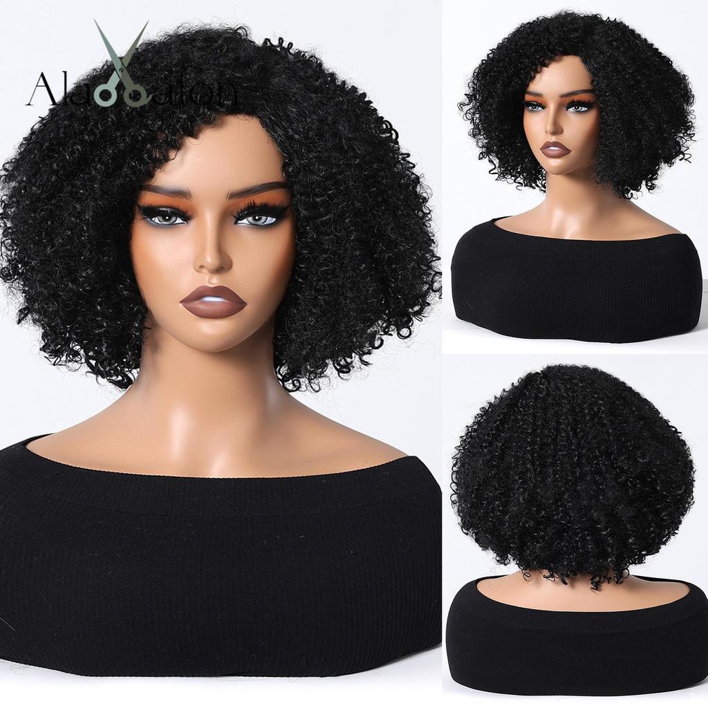 ALAN EATON Women's Kinky Curly Wigs for Black Women Black/Dark Brown Synthetic Wigs Heat Resistant Daily Party