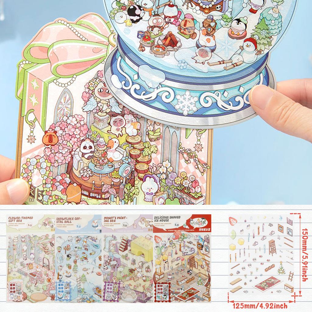 3D Landscaping Stickers Cartoon Forest Village 3D Effect Stickers Pocket Chalet Scene Book Stacking Stickers Birthday Gift