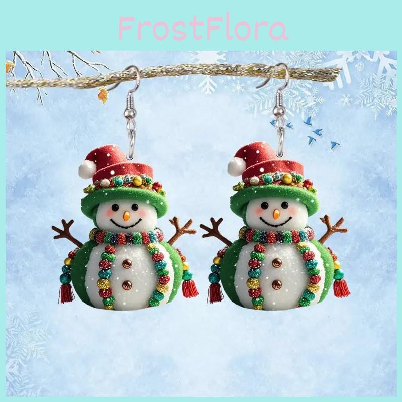 Christmas Themed Snowman Pattern Women Acrylic Earrings For Holiday Gift