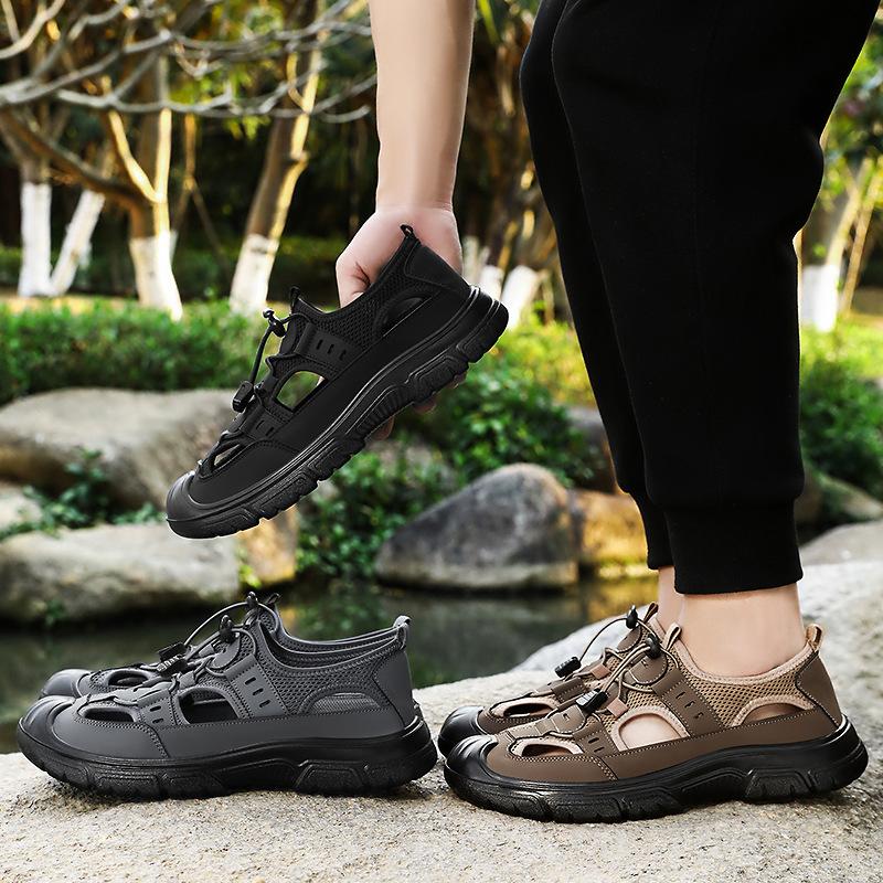 Summer Breathable Mesh Shoes Casual Men's Hollow Hole Shoes Outdoor Hiking Shoes One Pedal River Wading Shoes Men's Sandals