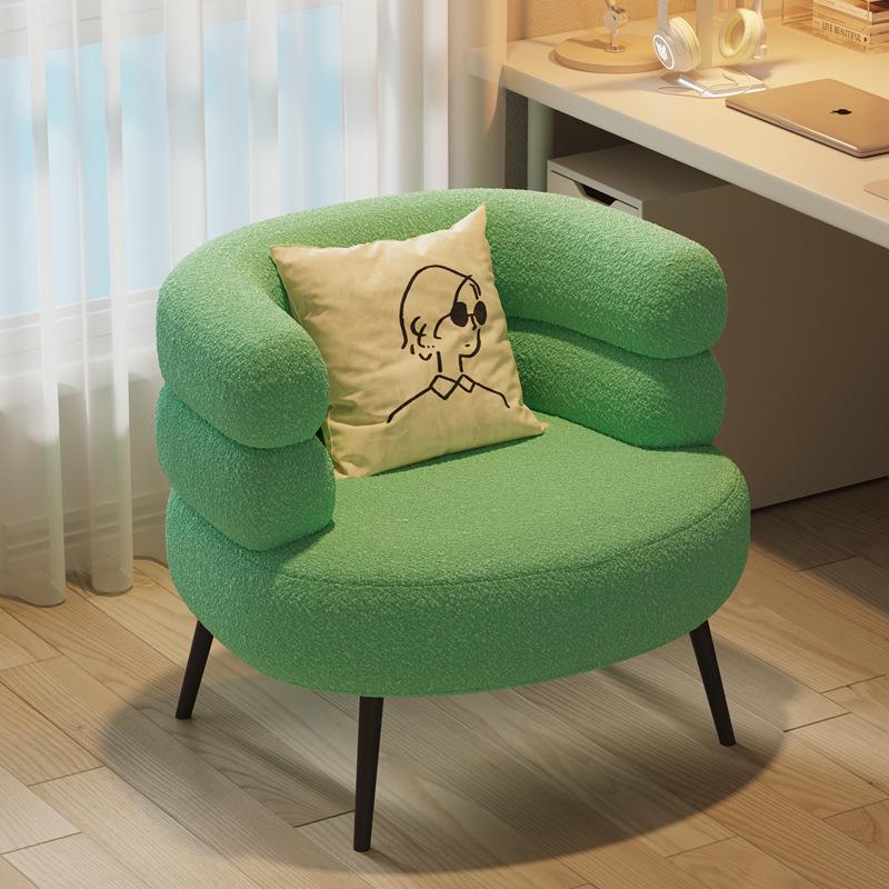 Nordic Lambswool Casual Chair: Comfy Makeup Seat & Home Sofa with Light Luxury Round Stool
