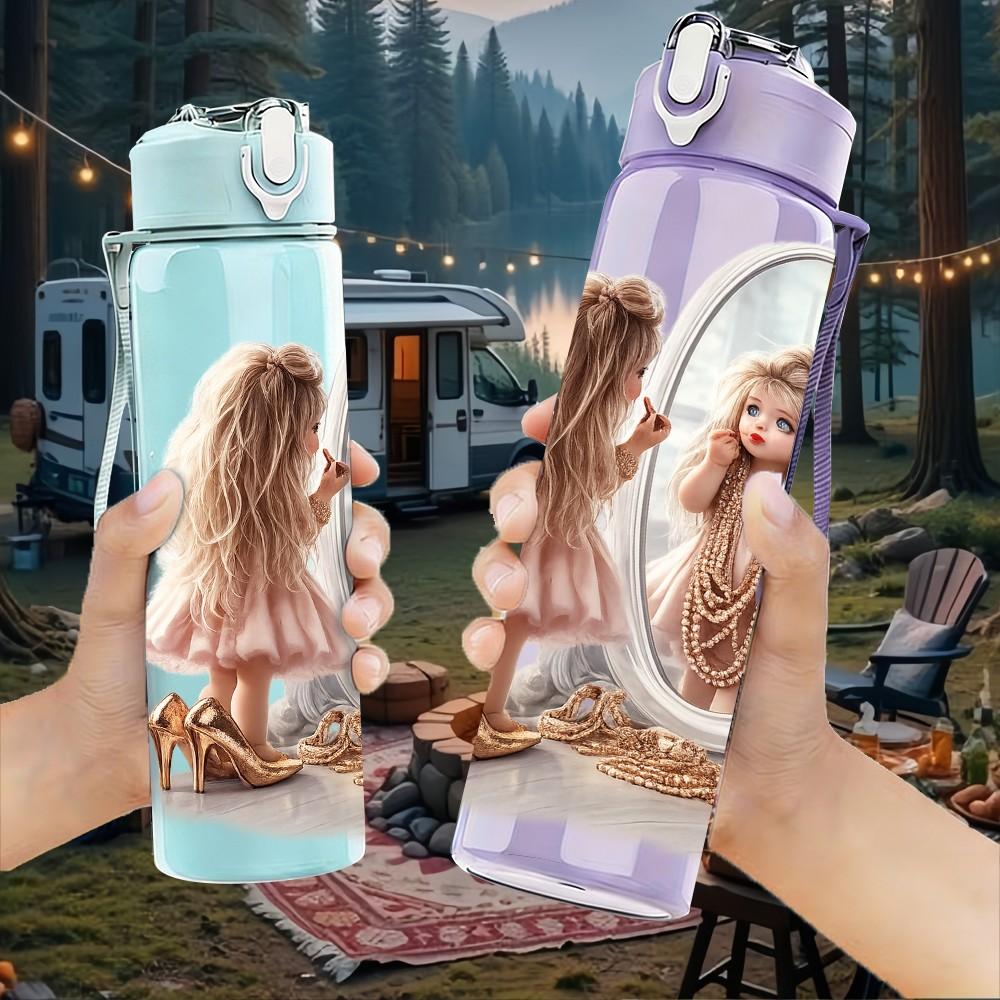 1PC Girl Mirror Fantasy Portrait Print 750ml Color Plastic Sports Water Bottle Leakproof Flip Straw Lid Suitable for Sports Office Home Use