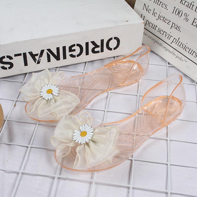 Yuzhihao Women s Summer Fashion Chrysanthemum Buckle Transparent Flat Sandals for Indoor  Outdoor Wear 35