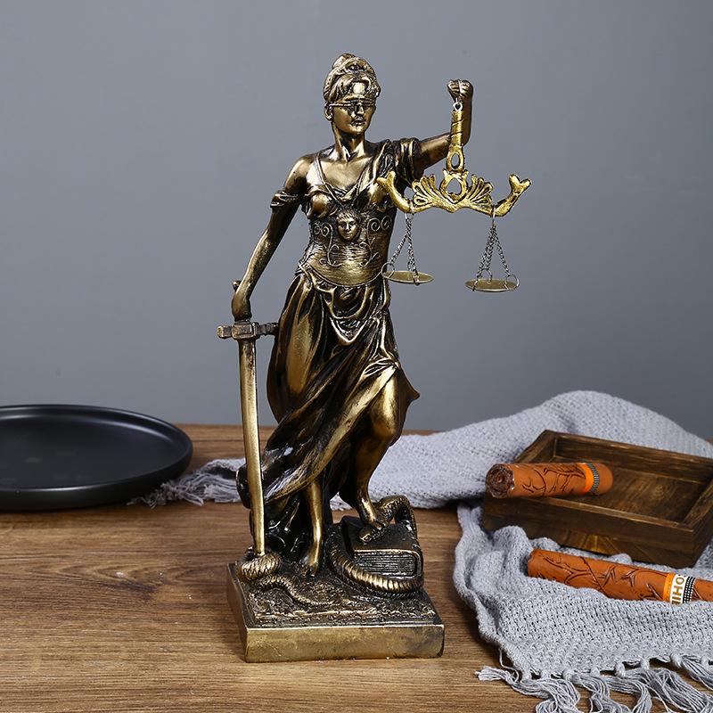 Bronze Goddess Themis Sculpture: Justice Law Scales Ornament for Lawyer's Office