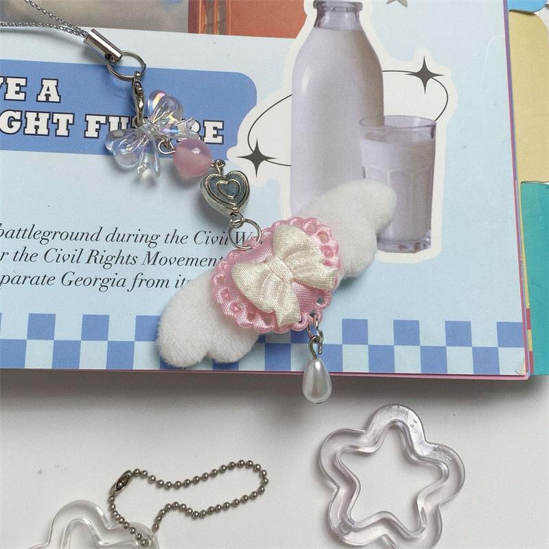 Niedliche Süße Engelsflügel Schleife Handy-Lanyard-Umhängeband Schlüsselanhänger Anhänger Anti-Verloren Handykette Taschenanhänger Mädchenhafter Handy-Anhänger Geschenke
