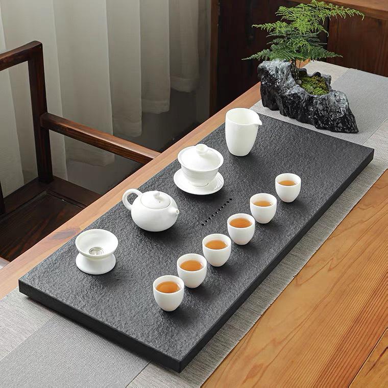Wu Jin Shi Stone Tea Tray: Compact Gongfu Set with Drainage