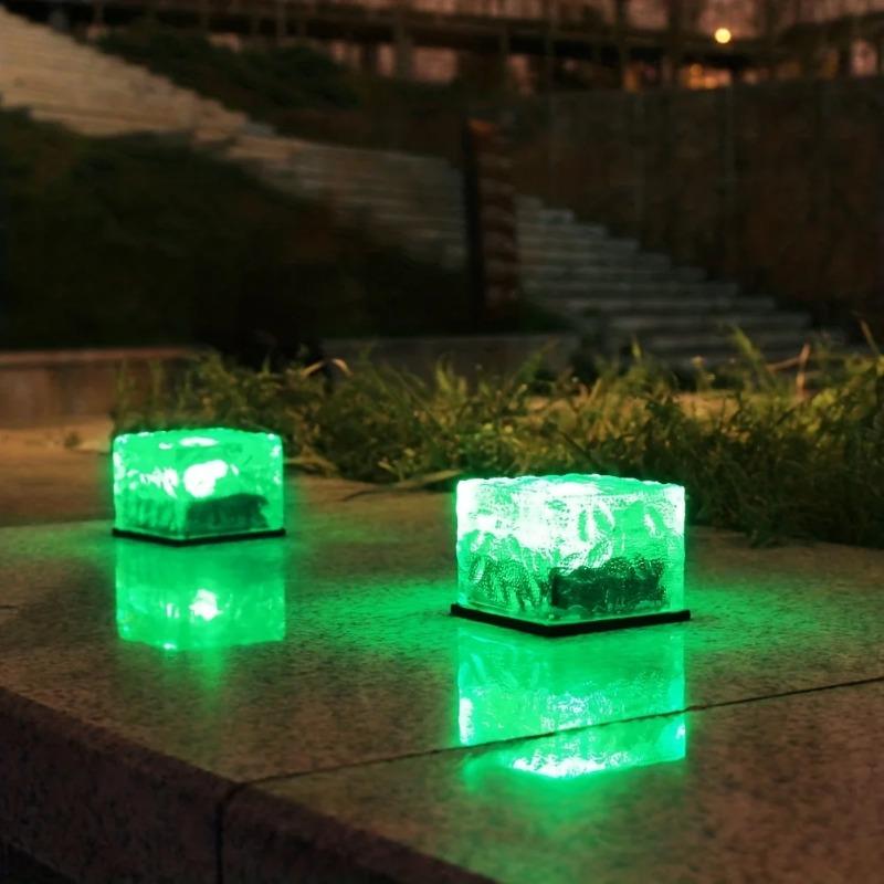1500LM Solar Glass Brick Light Solar Ice Cube LED Light Crystal Brick Stone Lamp Garden Courtyard Pathway Patio Pool Decorative Festive
