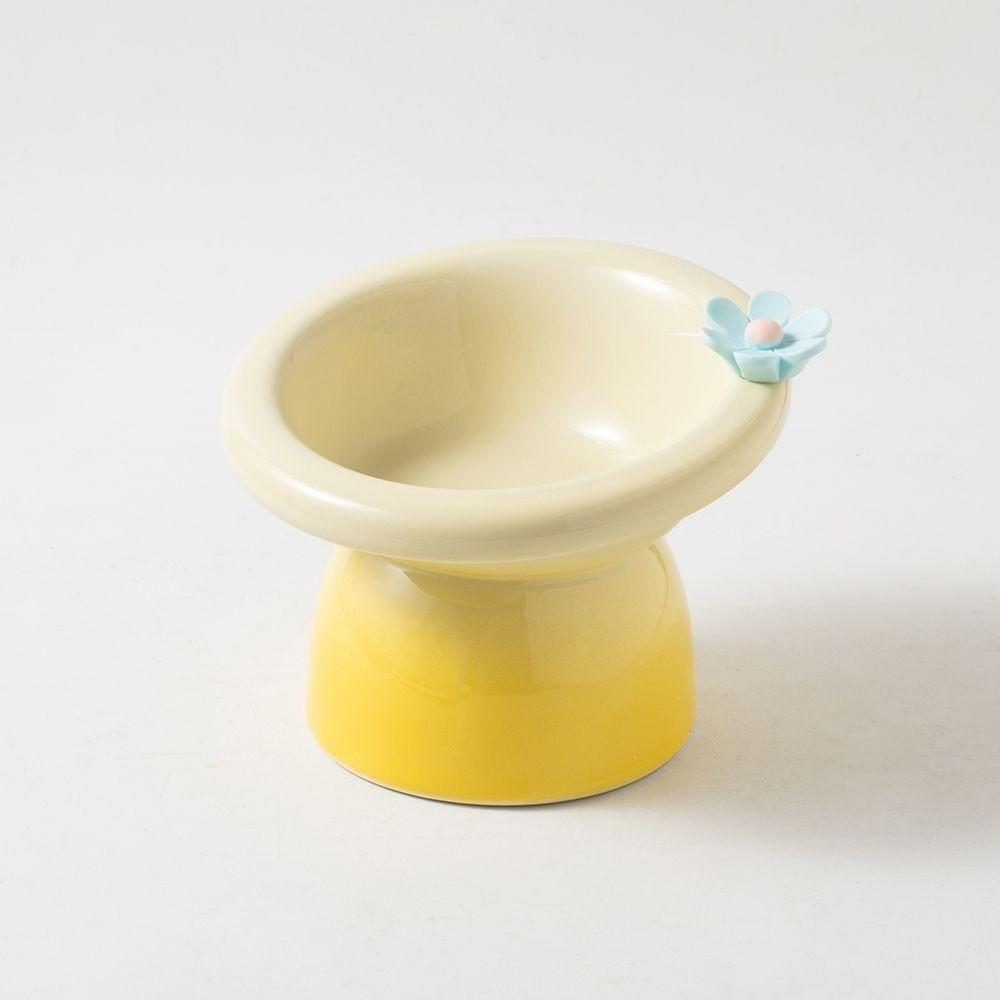 Flower Elevated Cat Bowl Ceramic Raised Pet Feeder Pet Food Water Bowl Kitten/Puppy/Bunny