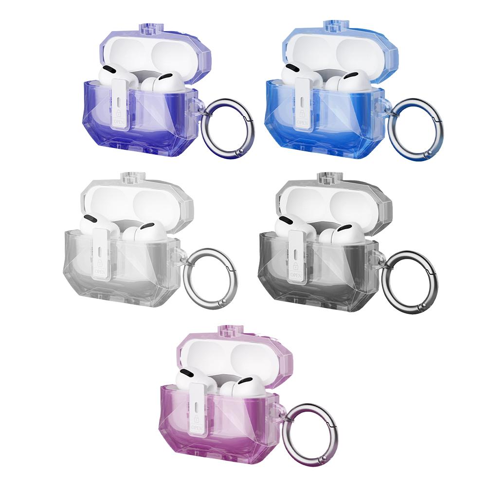 For Airpods Pro 3 Transparent Crystal Bluetooth Earphone Case TPU Switch Lock Cover with Hook Anti-Scratch Protective Case
