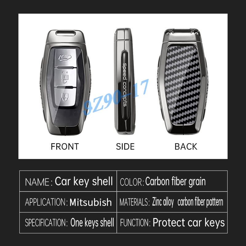 Metal Carbon Fiber Car Key Fob Case Cover, Anti-Scratch Protective Shell With Keychain For  Mitsubishi Outlander Triton