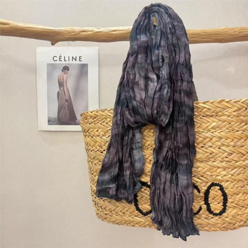 Johnature Cachecol Quente Vintage Estilo Étnico Plissado Fino Outono Inverno Estampa Decoração Versátil