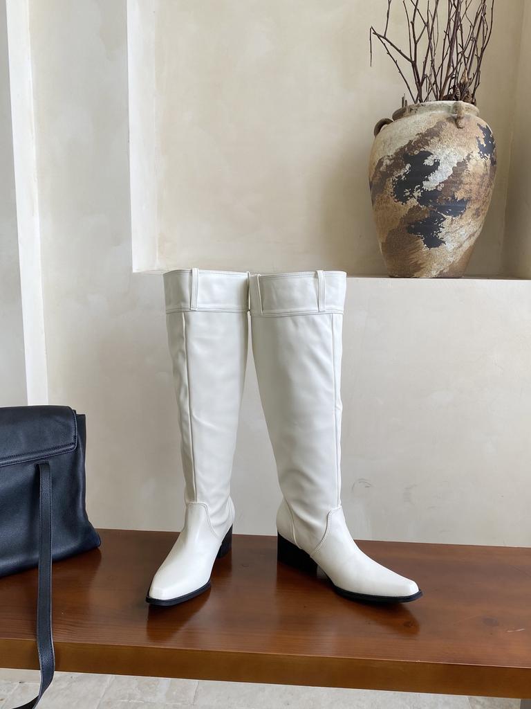 Boots women's summer 2025 new big tube circumference high boots pointed thick heel pile boots western cowboy knight boots