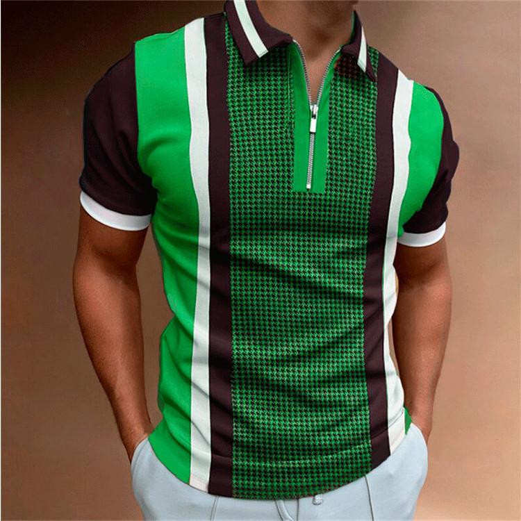 Men's summer new printed lapel polo shirt men's short-sleeved men's colourful casual tight tops