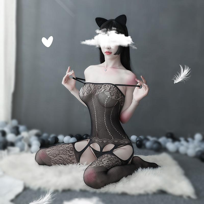Plus Size Fishnet Bodysuit Women One-piece Stocking Female Jumpsuit Stockings Lingerie