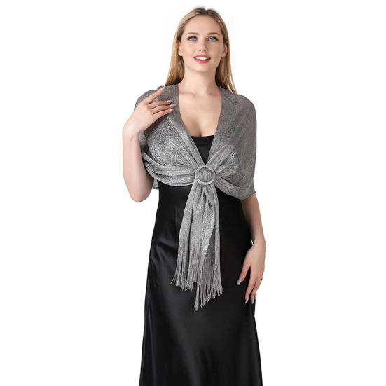 Metallic Shawl Glittery Glow Women Sparkling Wrap Tassel Bucket Design Formal Occasion Shawl Versatile Evening Shawl