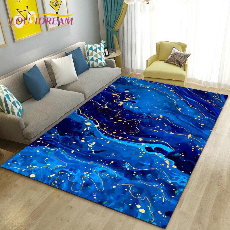 Nordic Black Gold Blue Marble Area Rug Large,Carpet Rug for Living Room Bedroom Sofa Doormat Decoration,kids Non-slip Floor Mat