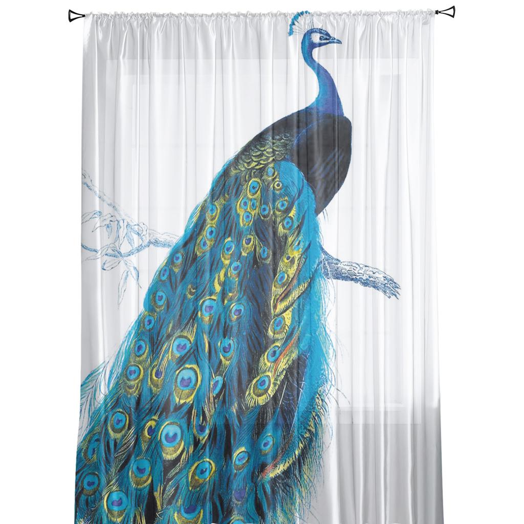 Elegant White Peacock Feather Tulle Curtains For Living Room Bedroom Kitchen Window Decor Sheer Voile