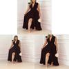 Summer High Waist Black V Neck Long Dress With Slit For Elegant Date Night