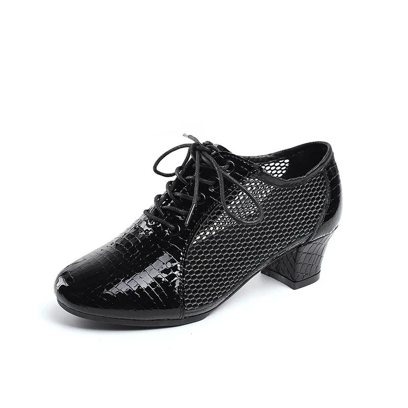 XIHAHA Women High-heeled Shoes Latin Dance Shoes Female Head Layer Cowhide Stone Pattern Sole Ballad Ballroom Jazz Woman Shoes