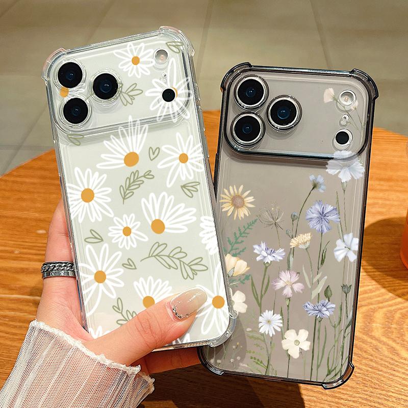 Little Flower Pattern Phone Case For iPhone 17 Air 16 15 14 13 16 Pro Max 17 Pro 16e Shockproof Clear TPU Soft Cover