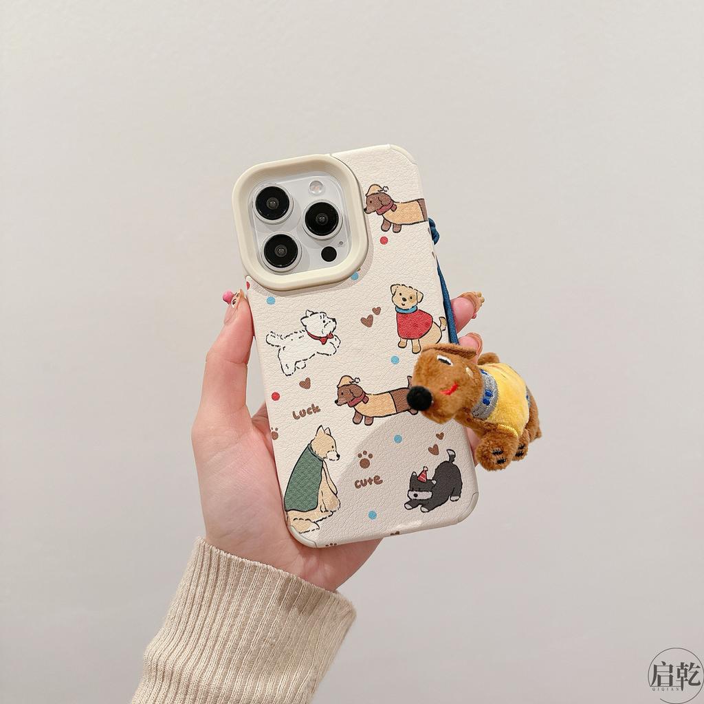 Cute Dachshund Plush Wristband for IPhone16/15 Phone Case for Apple 14/13promax Cartoon 11
