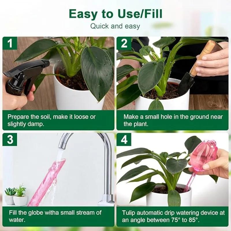Automatic Plant Watering Bulbs Self Watering Pink Tulip Design Water Feeder Globes for Indoor Outdoor Plants Drip Irrigation