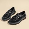 Fashion Breathable Slip On Loafers Thick Platform Casual Shoes Male Round Toe Cowhide Leather Driving Shoes Vintage Mens Summer Flats