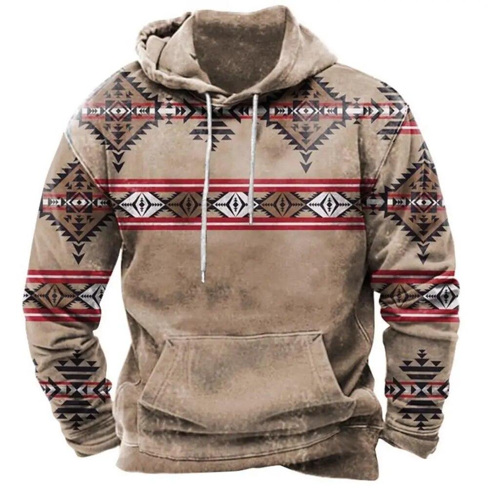 Christmas Men's Hoodie Retro Indian Animal Pattern Cowboy Style Casual Fashion Hooded Sweatshirt Unisex Harajuku Oversized Top