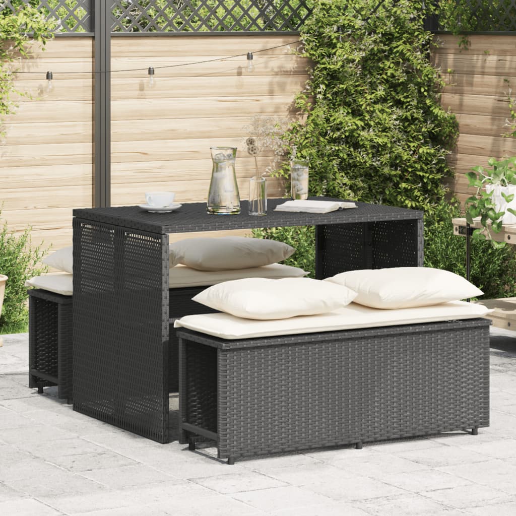 3 Piece Outdoor Dining Set with Cushions Black Poly Rattan